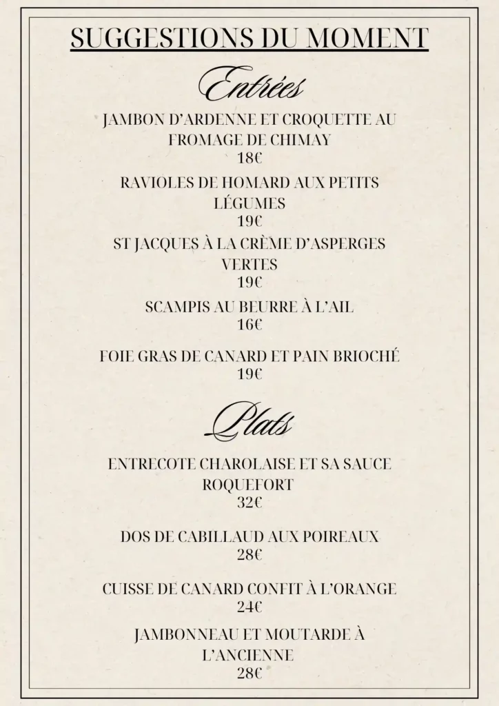 Découvrez les suggestions du restaurant