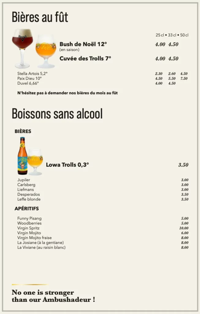 Carte des bières au fût à Ecaussinnes
